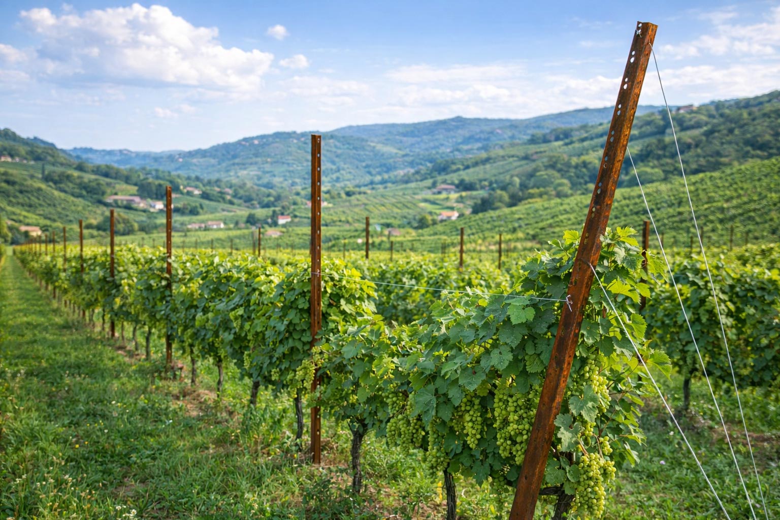 Pali di testata e pali intermedi per vigneto in acciaio Corten