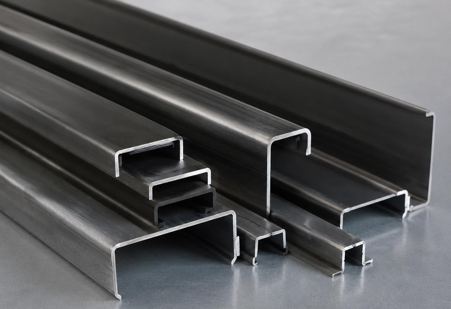Still life of custom steel door frame profiles made from cold-formed steel