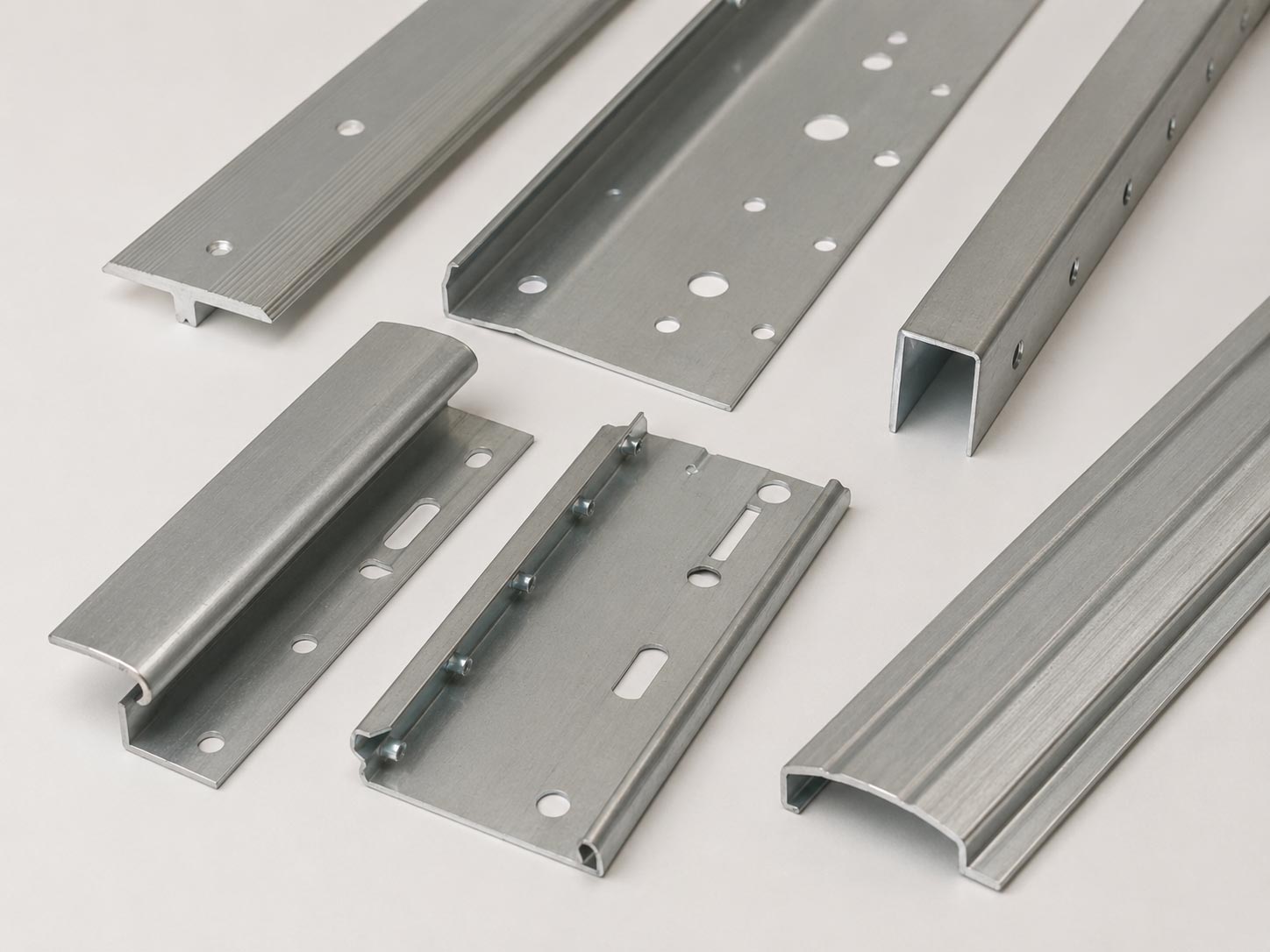 Different types of metal floor transition strips and profiles for commercial flooring applications