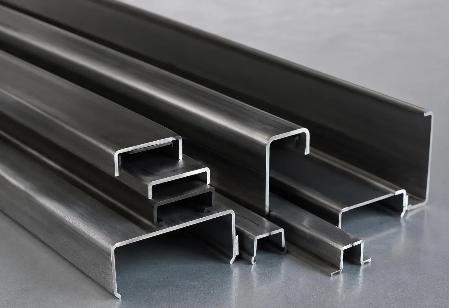 Still life of custom steel door frame profiles made from cold-formed steel
