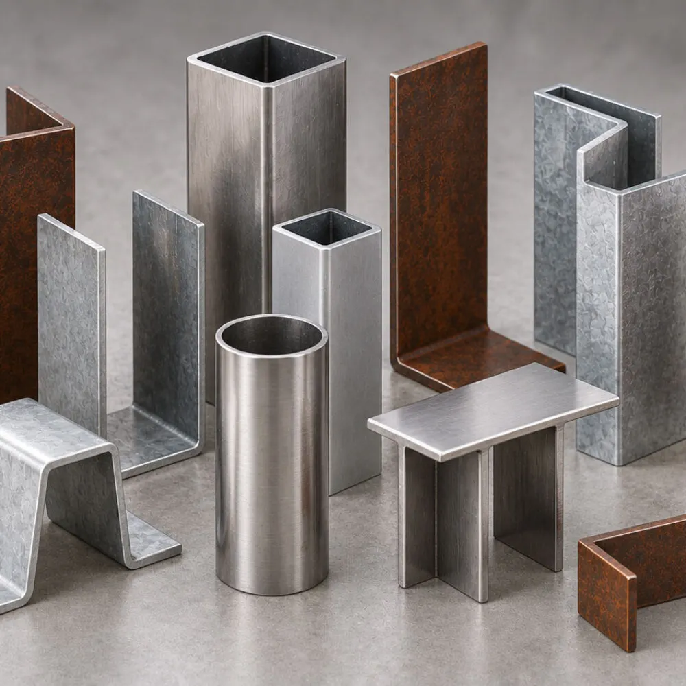 Forme dei profili metallici in acciaio inox, zincato e corten: profili a C, U, L, Z, omega, tubolari e sezioni speciali